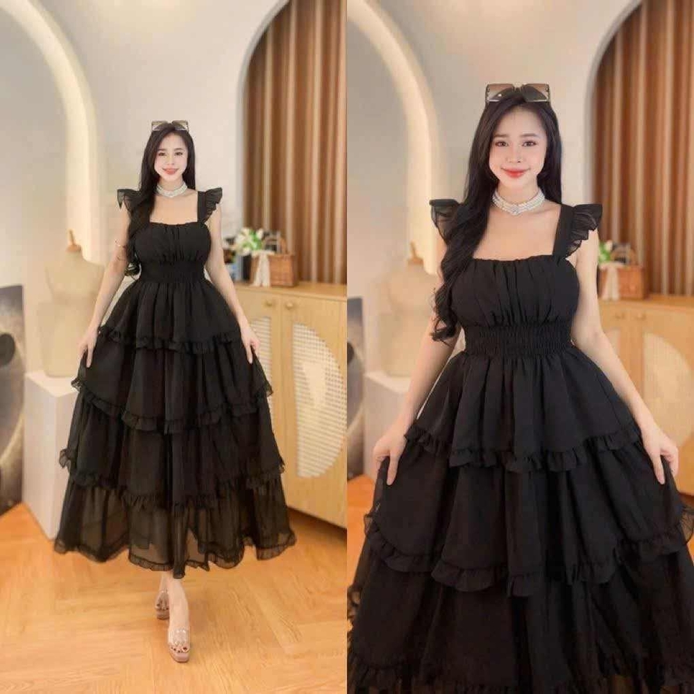 Elegant Black Ruffle Maxi Dress
